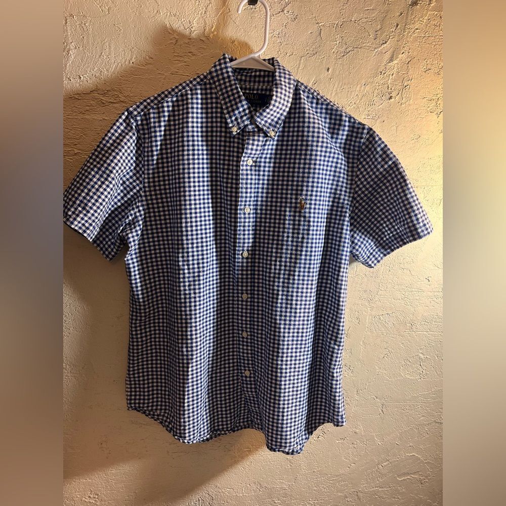 Polo Ralph Lauren Blue Gingham Men's Shirt LG cotton classic fit game day casual